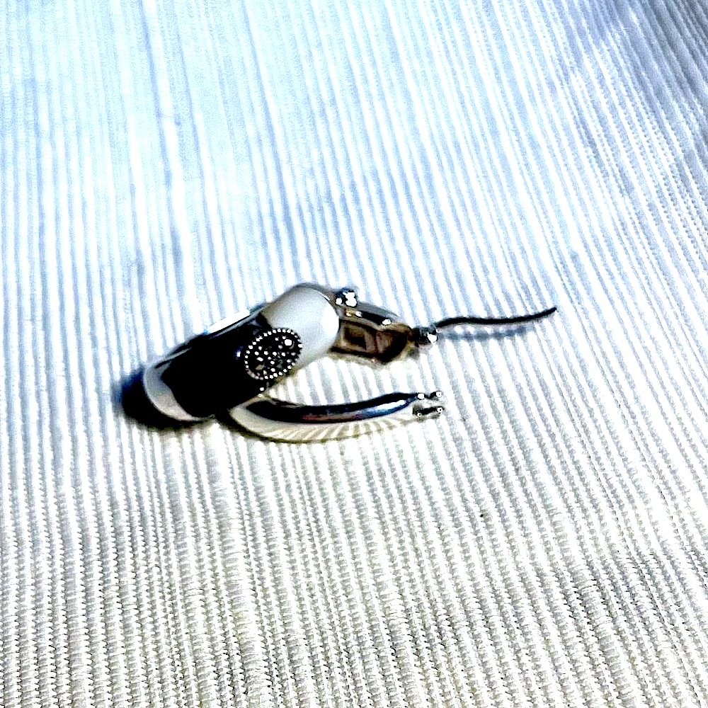 Thailand Silver Earrings with Onyx, Marcasite, Moonstone